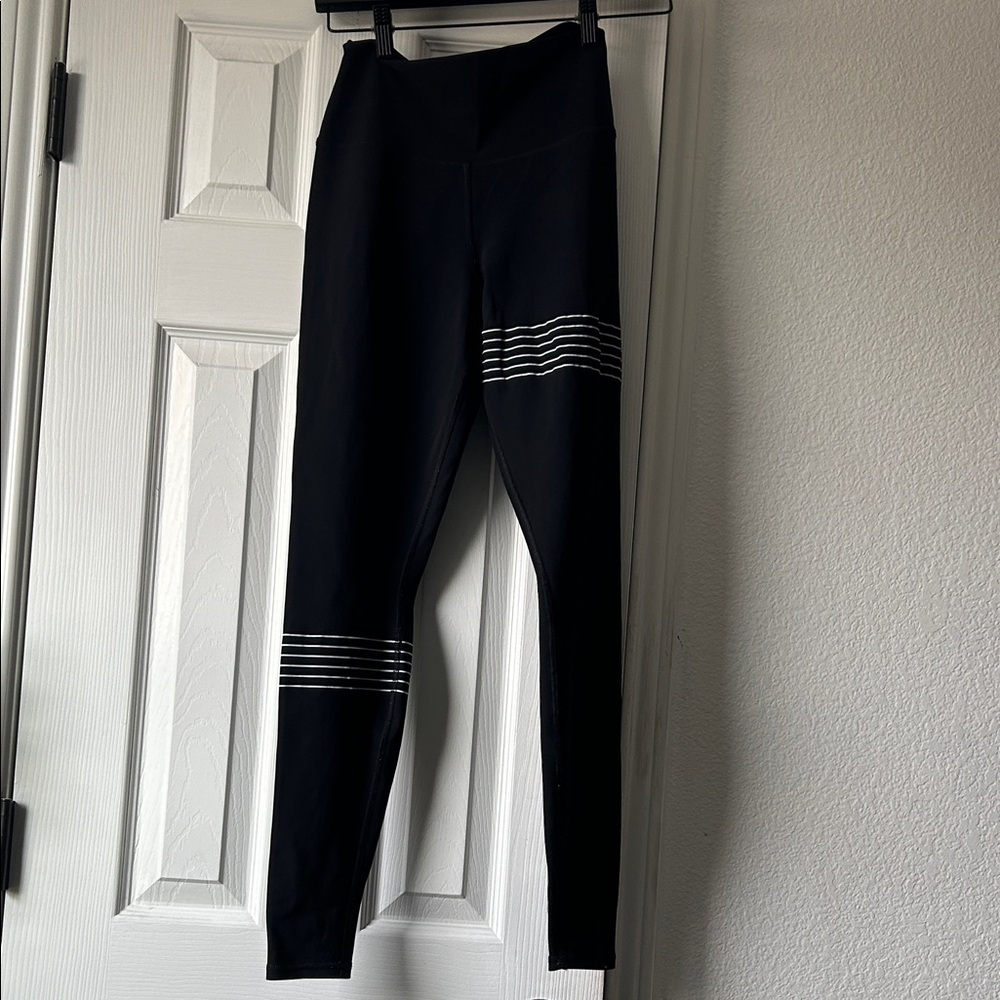 ALO Yoga Black Leggings with White Stripes